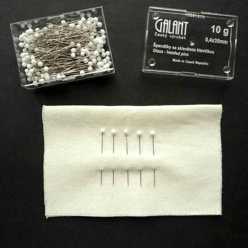 Špendlíky 0,4 x 35 mm Galant so sklenenou hlavičkou, 10 g