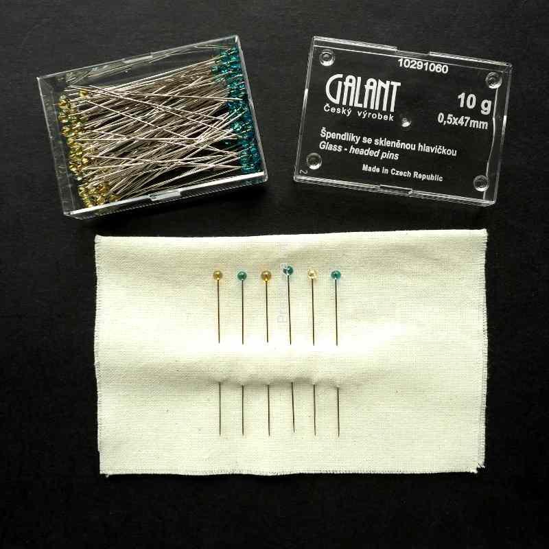 Špendlíky 0,5 x 47 mm Galant so sklenenou hlavičkou, 10 g