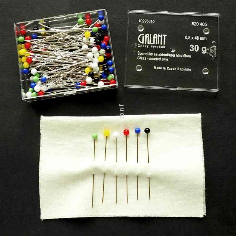 Špendlíky 0,8 x 48 mm Galant so sklenenou hlavičkou, 30 g