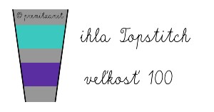 Farebné označenie ihiel Schmetz nákres. Tyrkysová farba ihly Topstitch, fialová farba veľkosť 100
